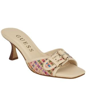Guess Dista Buckle Kitten Heel Sandals - White