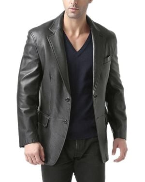 BGSD Men Two-button Leather Blazer - Black