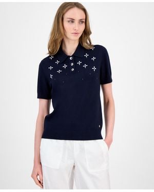 Tommy Hilfiger Embellished Polo Sweater - Blue