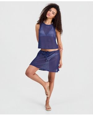 Miken Crochet Tie-waist Swim Cover Up Skirt - Blue