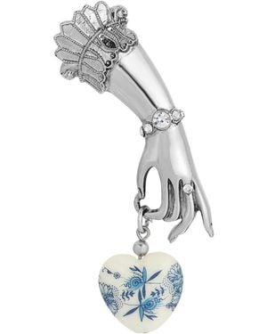 2028 Glass Heart Charm Ladies Hand Pin - Metallic