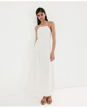 Mango Openwork-embroidery Halter A-line Cotton Dress - White