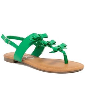 Sugar Buckle Round Toe Flat Sandals - Green