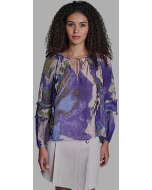 BCBGMAXAZRIA Long-sleeve Tie Detail Pull-on Top - Purple