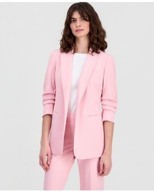 Anne Klein Scrunch-sleeve Open-front Blazer - Pink