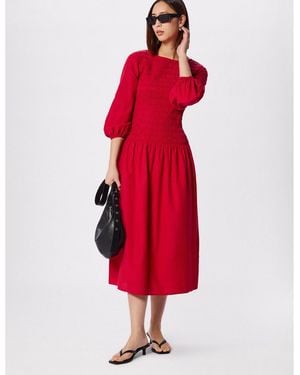 Whistles Smocked Bodice Midi Dress - Red