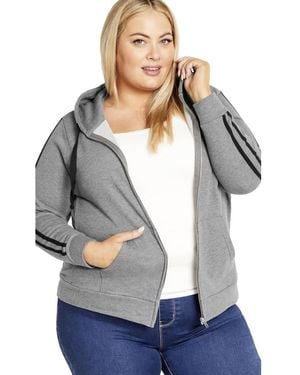 Avenue Plus Size Side Stripe Zip Hoodie - Blue