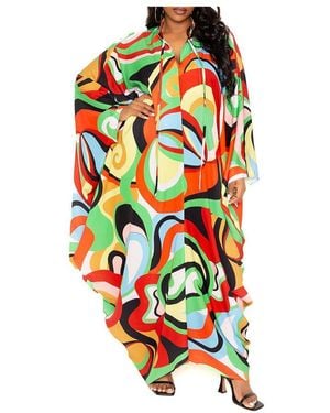 Buxom Couture Plus Size Geometric Print Tunic Maxi Dress - White