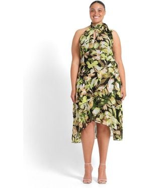 Estelle Chlora Halter Chiffon Cocktail Midi Dress - Yellow