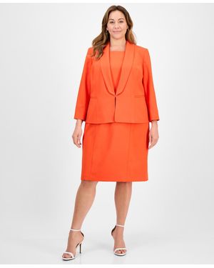 Le Suit Plus Size Shawl-collar Jacket & Sleeveless Dress Suit Set - Orange