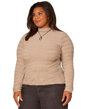 Democracy Plus Size Long-sleeve Asymmetrical Side Ruching Top - Brown