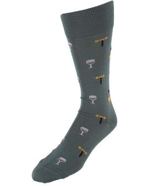 Trafalgar I'll Drink To That Wine Glass And Bottle Novelty Mid Calf Mercerized Cotton Sock (1 Pair) - Gray