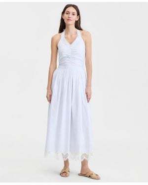 On 34th Cotton Maritime Stripe Halter Lace-trim Midi Dress - White