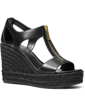 Michael Kors Berkley Espadrille Mid Wedge Sandals - Black