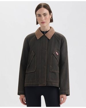 HUNTER Short Faux Fur-lined Waxed Jacket - Black
