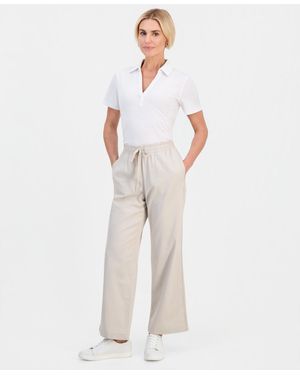 Style & Co. Petite Twill-tape Wide-leg Pull-on Pants - Natural