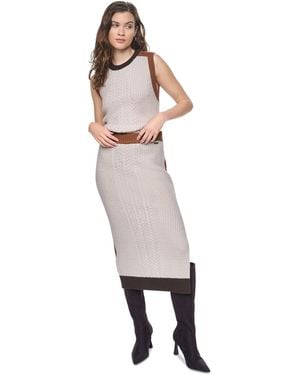 DKNY Color Block Ribbed Midi Pencil Skirt - White