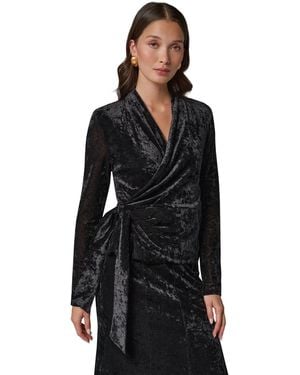 Donna Karan Long-sleeve Wrap Velvet Top - Black