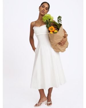 Miss Circle Vicenta Cotton Poplin Ruched Midi Dress - White