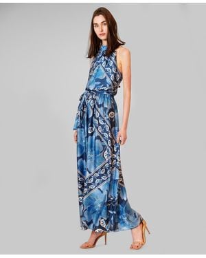 Julia Jordan Halter Neck Satin Faux Wrap Midi Dress in Pink | Lyst