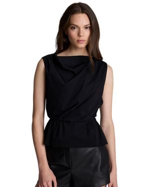 Kenneth Cole Pleated Sleeveless Cowl Neck Peplum Top - Black