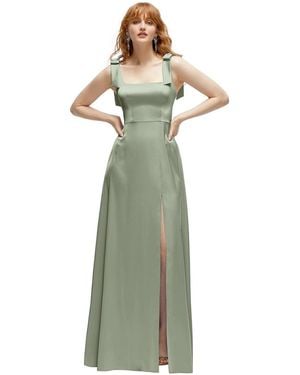 After Six Plus Size Square Neck Fluid Satin Maxi Dress - Green