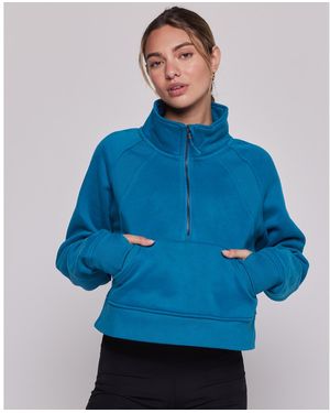 Rebody Active Effortless Fleece Crop Half Zip Pullover - Blue