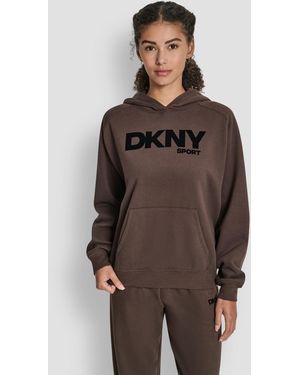 DKNY Flock Logo Kanga Pocket Pull-on Hoodie - Brown