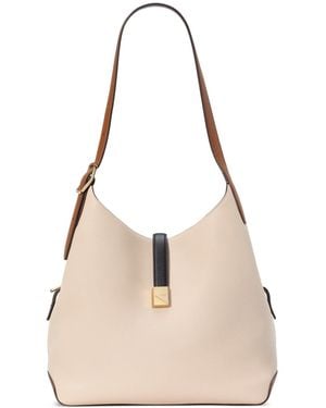 Kate Spade Deco Colorblocked Pebbled Leather Shoulder Bag - Natural