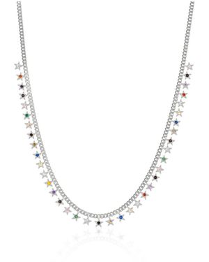 Spero London Rainbow Multiple Star Station Necklace Sterling - Metallic