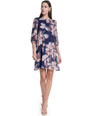 Calvin Klein 3/4-sleeve Floral Chiffon Shift Dress - Blue