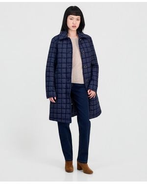 Cece Long Windowpane Quilted Coat - Blue