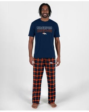 Concepts Sport Denver Broncos Highland Plaid Crewneck T-shirt And Pants - Blue