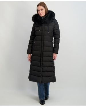 Tahari Faux-fur-trim Hooded Maxi Puffer Coat - Black