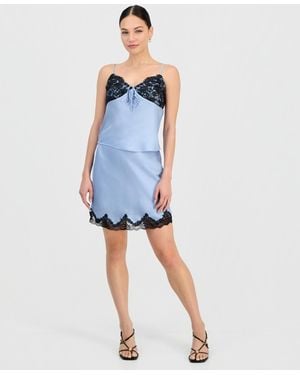 BarIII Lace-trim Satin Mini Skirt - Blue