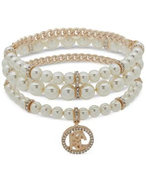 KARL LAGERFELD Gold-tone 3-pc. Set Pave Logo & Imitation Stretch Bracelets - White