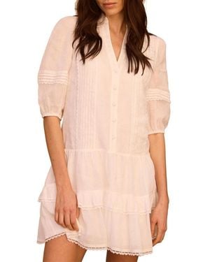 Mint Velvet Ruffle V-neck Short-sleeve Ramie Mini Dress - Pink