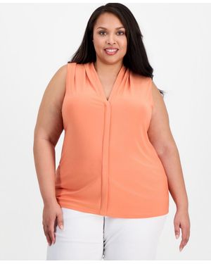 Kasper Plus Size Pleat-neck Sleeveless Top - Orange