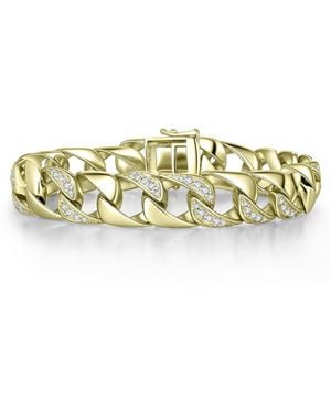 Genevive Jewelry Sterling Silver Iced Out Cubic Zirconia Miami Cuban Chain Bracelet - Metallic