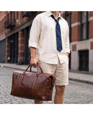 Aaron Leather Goods 20 Inch Leather Canvas Duffle Bag - Brown