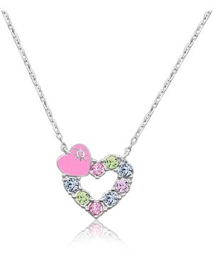 Chanteur Girls /girl/heart Pink Crystal White Gold Palladium Plating Necklace - Metallic