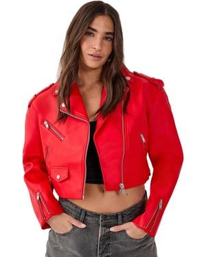 Nasty Gal Faux Leather Boxy Biker - Red