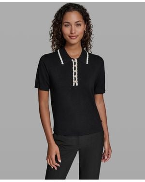 KARL LAGERFELD Short-sleeve Collared Sweater - Black
