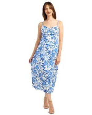 Bcx Eyelet Print Tie Front V Neck Top Pleated Pull On Skirt Set - Blue