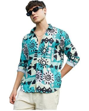 Campus Sutra Sea Abstract Imprint Shirt - Blue