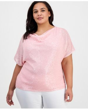 Anne Klein Plus Size Cowl-neck Sequinned Top - Pink