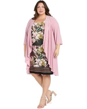 R & M Richards Plus Size Round Neck Jacket Dress - Pink