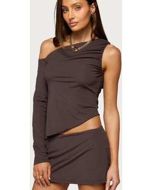 Edikted Lucretia Asymmetric Off Shoulder Top - Brown