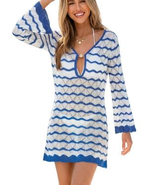 CUPSHE Here & Now Striped Cover-up Mini Beach Dress - Blue