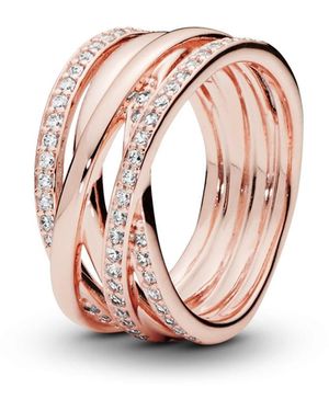 PANDORA Cubic Zirconia Timeless Sparkling Polished Lines Ring - Pink